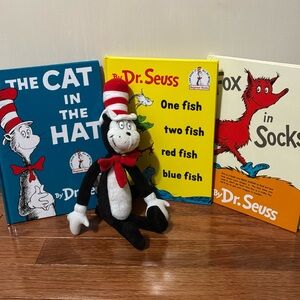 3 Dr. Seuss Classics & 11” Cat In The Hat Plush